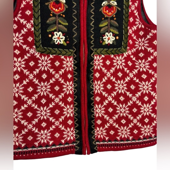 Icelandic Designs Wool Red Floral Knit Sweater Vest Size Small - Picture 3 of 14